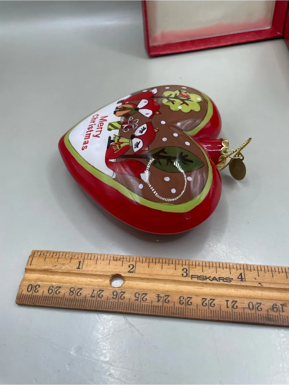 Pier 1 Li Bien Christmas 4x3.5” Ornament 2014 Heart Fox Birds NIB